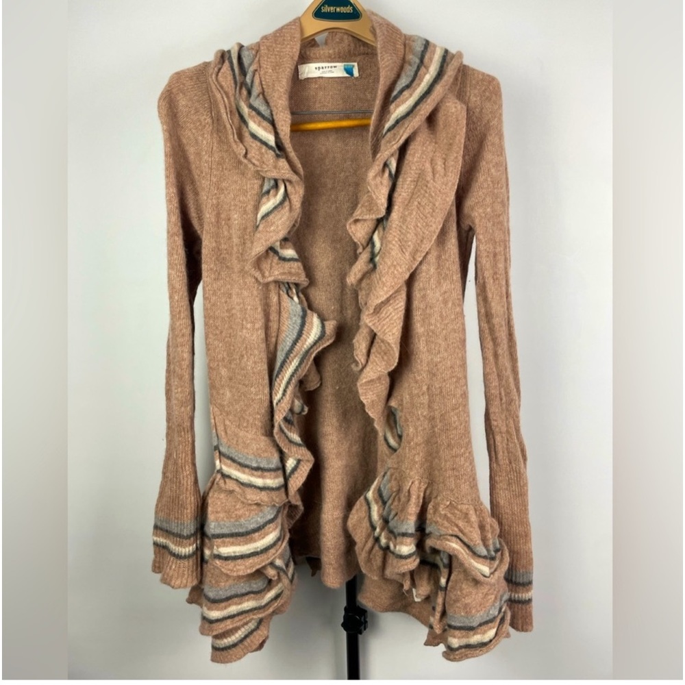 Anthropologie Sparrow Tan Knit Every Which Way Wool Angora Cardigan Sweater
